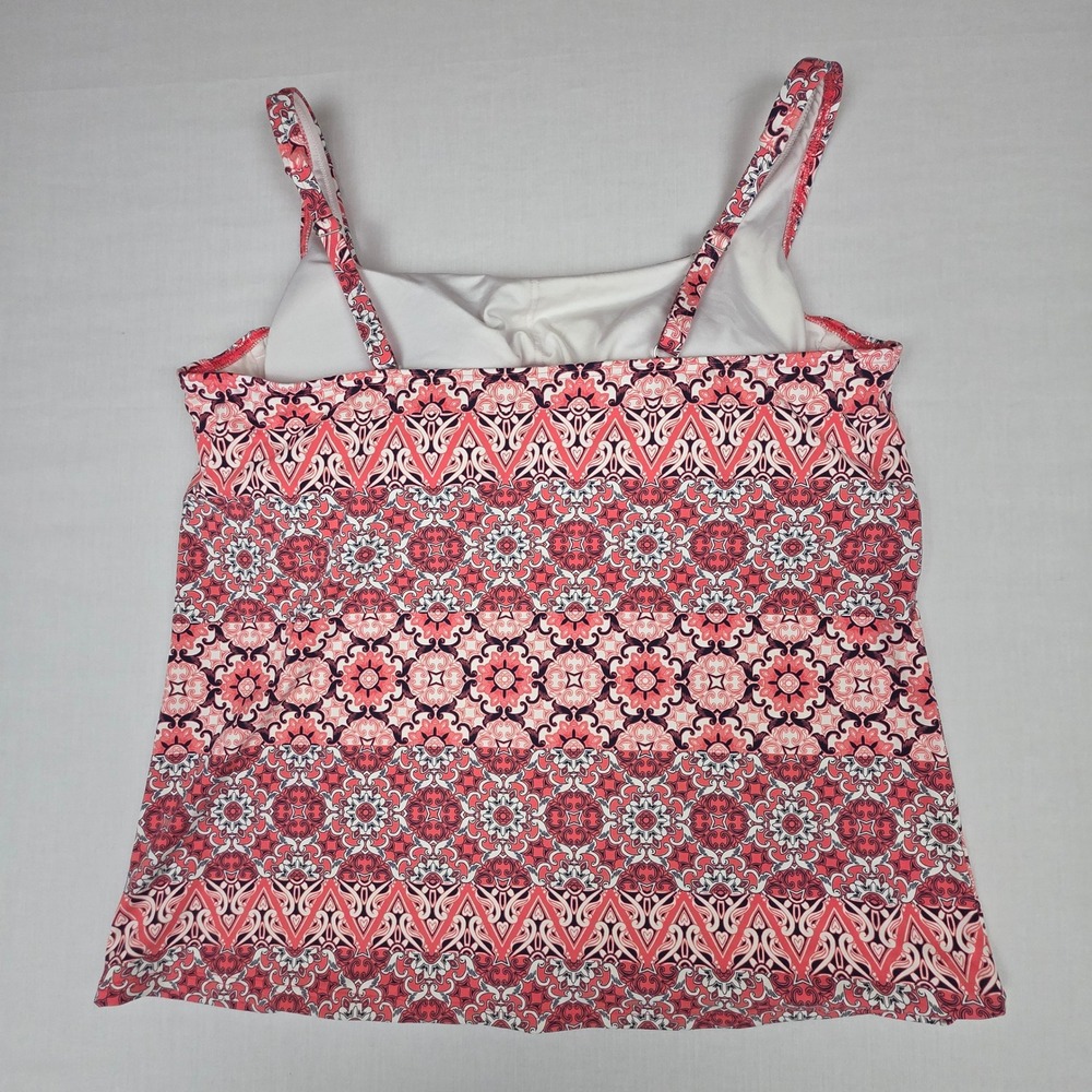 Lands' End Medallion Print Tankini Swim Top 18 Coral White Womens Geometric - Picture 9 of 10
